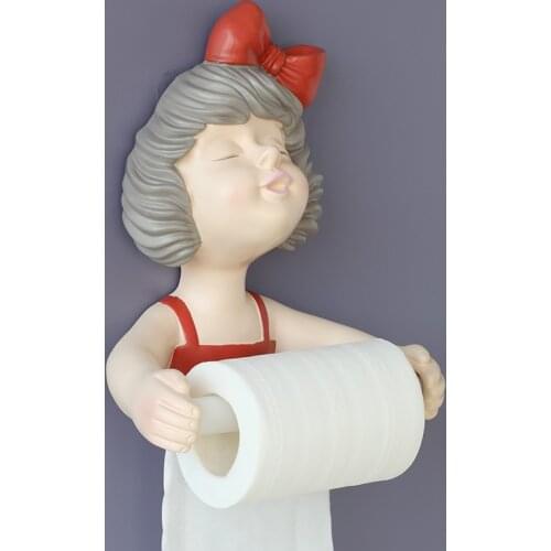 Sweet Girl Toilet Roll Holder on wall décor Tissue Holder wall Decoration Fashion lady Resin Art Sculpture Towel Napkin Holder