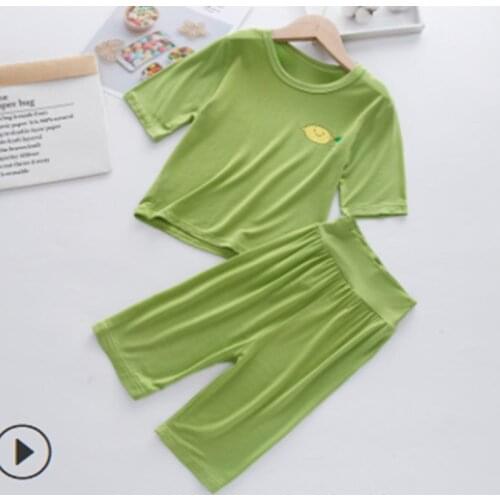 Children Girls Boys Pajama Sets Home Leisure Clothes Set Fruit Print Short Sleeve O-neck T-shirt Solid Color Short Pants