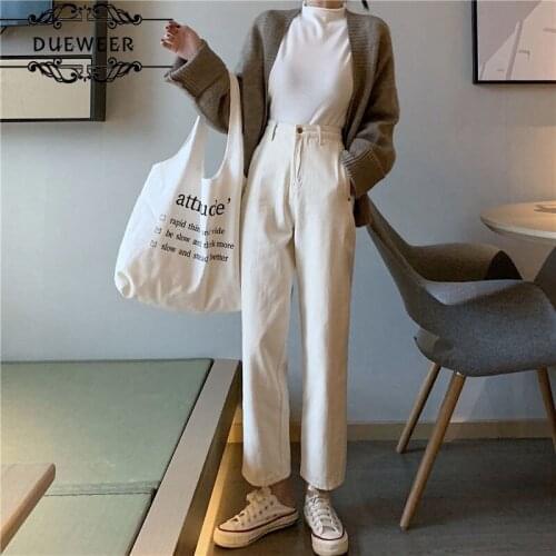 Womens Pants Women Straight Jeans Ankle-length Trousers Loose BF Casual Daily Simple Trendy All-match Chic Retro Korean Style