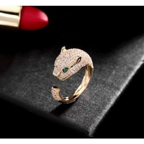 European And American Popular Simple Fashion Cute Gem Ring Elegant Exaggerated Opening Adjustable Animal Leopard Ring Female