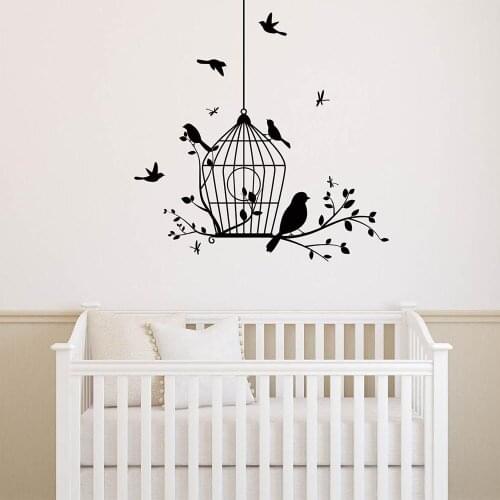 Birds Cage Tree Branch Wall Decals Living Room Home Decor Vinyl Wall Stickers Nursery Baby Room Removable Art Decoration S084