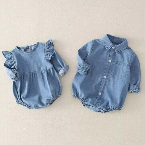 2020 Brand 0-18M Toddler Kids Girl Baby Boy Denim Clothes Long Sleeve Bodysuit Solid Spring New Jumpsuit Outfit Baby Clothes