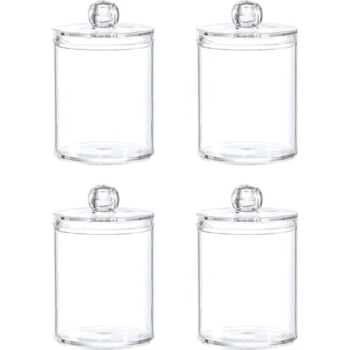 27RC 2/4 Pcs Qtips Storage Box Round Dispenser Container Holder Clear Cotton Ball Pad Cotton Swab Organizer with Lid