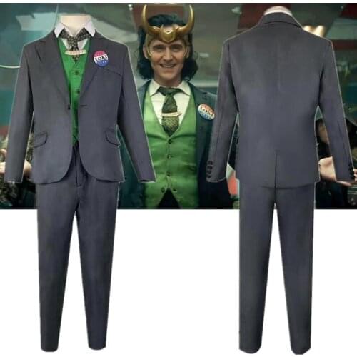 God of Evil Lie Loki Laufeyson Cosplay Adults Unisex Costume Set Jacket Vest Top Pants Badge Suit Halloween Party Prop