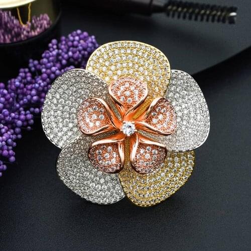 ModemAngel Fashion Design Flower Shape Jewelry Accessories Rings for Women 3 Tones High Quality Cubic Zirconia Gift