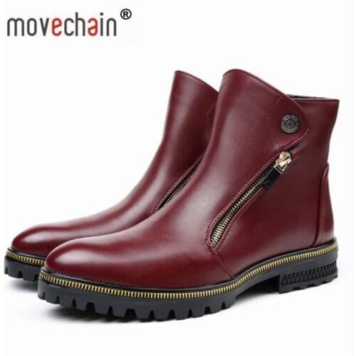 Movechain Fashion Mens Genuine Leather Ankle Boots Man Metal Pointed Toe Punk British Style Chelsea Boot Mens Casual Shoes