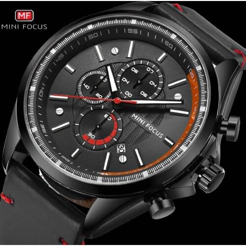 MINI FOCUS 2019 Fashion Quartz Watch Men Brown Genuine Leather Strap Waterproof Sport Chronograph Top Brand Luxury Wrist Watches