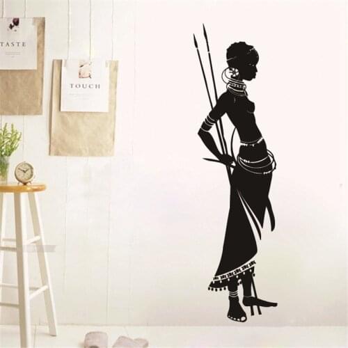 Beauty Salon African Girl Wall Decal Africa Safari Woman Spear Nature Vinyl Sticker Wall Art Mural Retro Home Decor