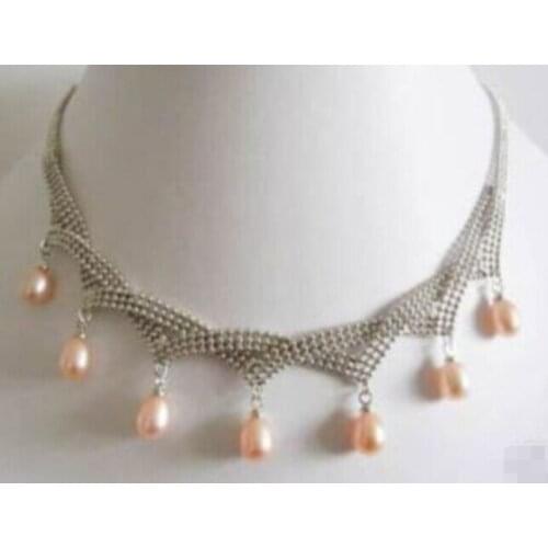 Real Freshwater Pearl Charming 6-7MM Pink Akoya Cultured Necklace Women Gift -jewelry
