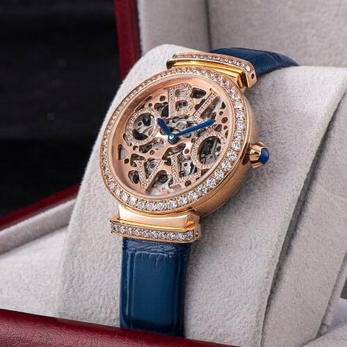 OBLVLO New Design Top Brand Luxury Women Fashion Automatic Watches Rose Gold Female Wrist Watch Leather Strap Relogio Feminino