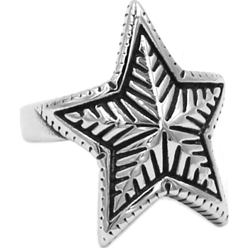 Wholesale Classic Five-Pointed Star Ring Stainless Steel Jewelry Fashion Pentagram Star Motor Biker Men Women Ring SWR0742A