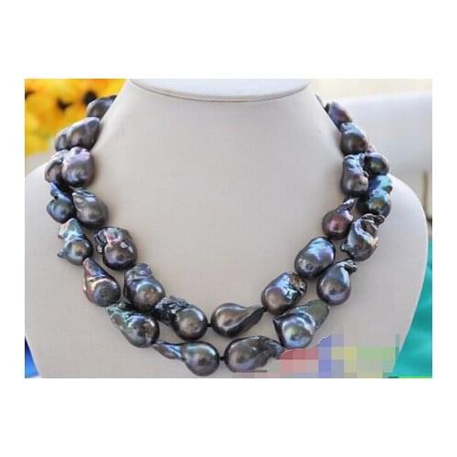 2Strands 25~ 26mm BLACK BAROQUE KESHI REBORN PEARL NECKLACE