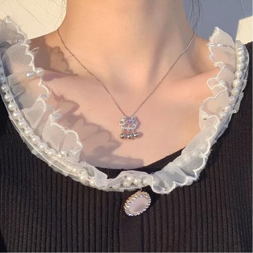 S925 sterling silver necklace safety lock Korean simple temperament moonstone clavicle chain for female wholesale