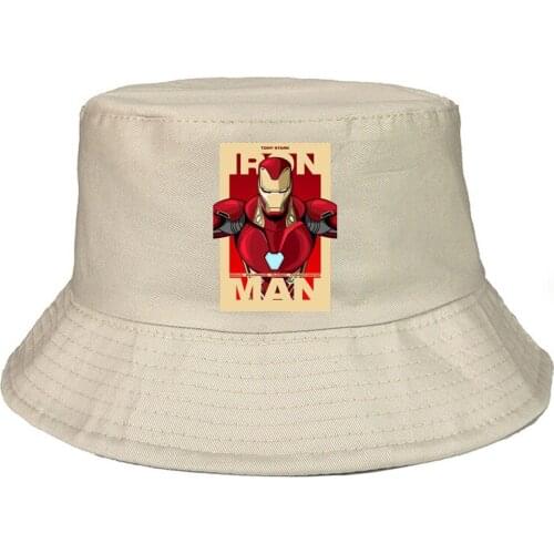 Disney Marvel Iron Man Bob Hat Sunbonnet Printing Panama Cap For Women Men Double-sided Bucket Hat Graphic Outdoor Casual Summer