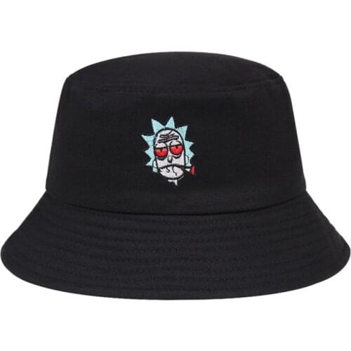 New Embroidery Anime Rick Bucket Hat Men Women Outdoor Hip Hop Foldable Bob Fisherman Hat Fashion Casual Travel Beach Hats