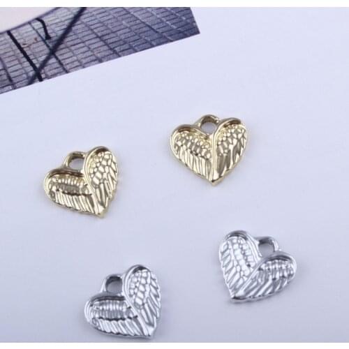 20pcs/lot Fashion Wing Heart Shape Gold Silver Color Tone Charms Alloy Pendant Fit For Bracelet DIY Fashion Jewelry Accessories