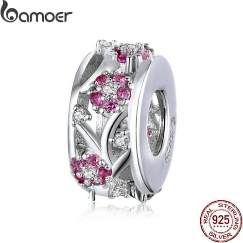 Bamoer Plum Flower Charm fit for Original Silver Snake Bracelet & Bangle 925 Sterling Silver Openwork Bead Jewelry Making BSC255