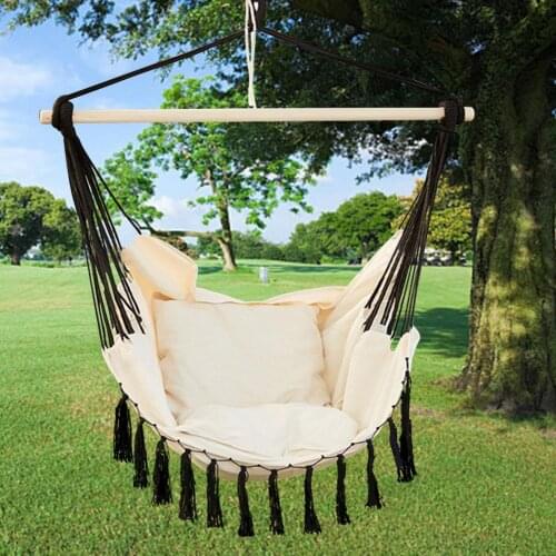 Portable Hammock Chair Travel Camping Hanging Hammock Swing Tassel Chair Seat Swing for Garden Indoor Outdoor Camping Furniture