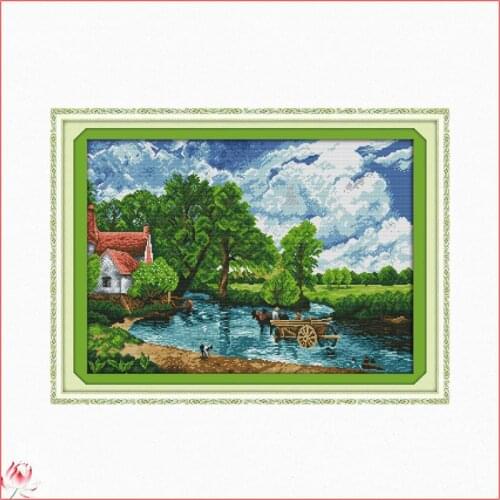 Joy Sunday Spring Scenery Pattern Counting And Stamping Cross Stitch Kit 14CT 11CT Chinese Embroidery DIY Needlework Sewing Set