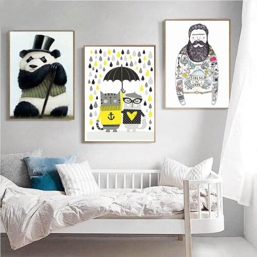 BALLEAY ART Nordic Poster Cartoon Canvas Painting Baby Animal Wall Pictures Wall Art Decor Print and Poster For Living Kids Room