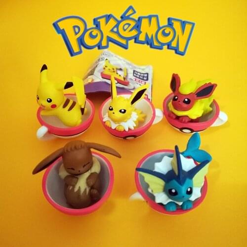 Takara Tomy 5PCS/set Pikachu Eevee Action Figure Pokemon Big Head Doll Sleep Elf Series Ball Children Toy Gifts