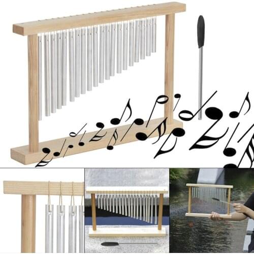 20 Tone Wind Chimes Silver Standing Wooden Frame Playing Wind Chime with Stick Instrument Decoration for Beginners performance