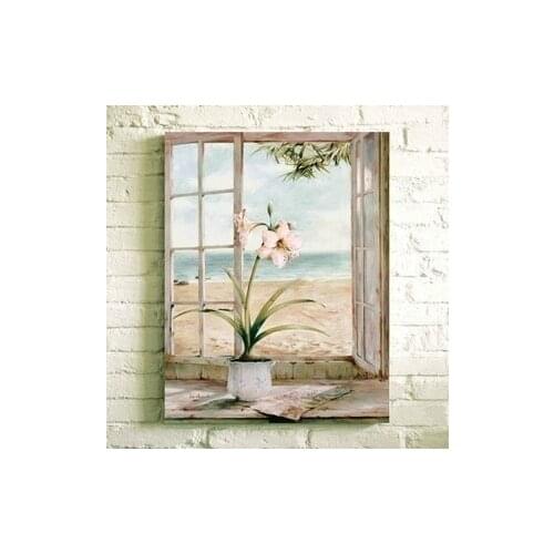 Needlework Cross stitch,14CT Unprinted For Embroidery kits Flower scenery outside the window Cross-Stitching,DIY Handmade