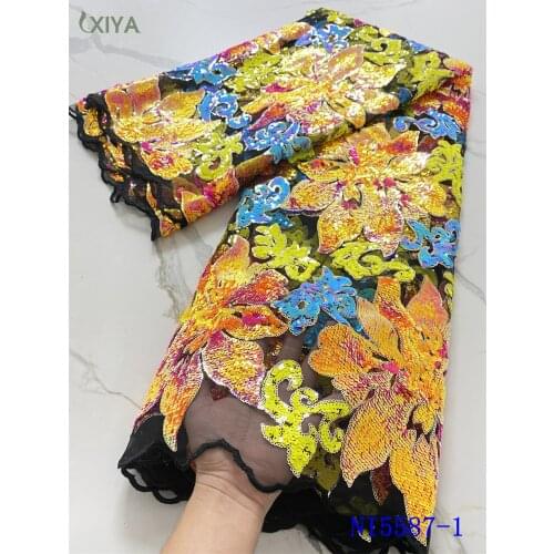 High Quality African Lace Fabric Sequin Lace Fabric Embroidery Nigerian French Tulle Mesh Lace Fabric for Party Sewing NI5587