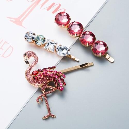 3pcs Fashion Acrylic Rhinestone Hairpin for Women Flamingo Shape Hair Clips