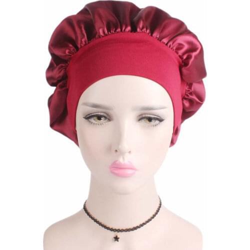 Womens Satin Solid Wide-brimmed Sleeping Hat Night Sleep Cap Hair Care Bonnet Nightcap For Women Men Unisex Cap bonnet de nuit