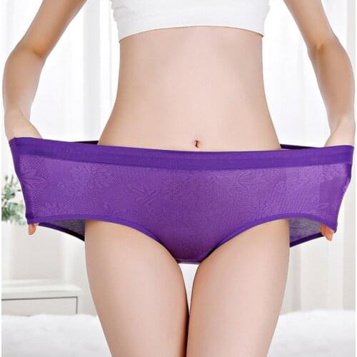 New Modal Large Elastic Comfortable Jacquard Breathable Large Size Ladies ' Underwear Mid Waist Briefs