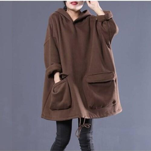 LDKVGSU Plus Size Women Sweatshirts Tops Hooded Pullover Plus Velvet Thicken Loose Lacing Casual Sweater Jacket Fall Winter New
