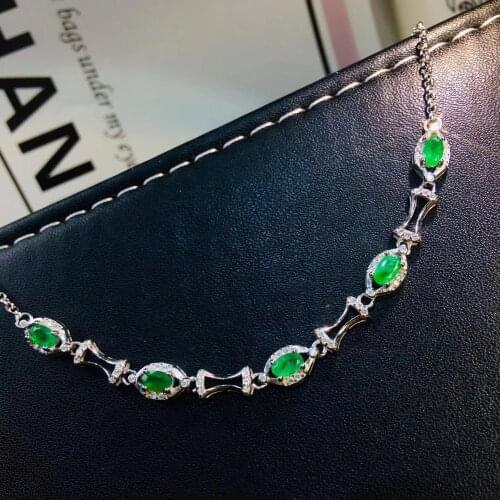 S925 silver natural green Emerald gem bracelet natural gemstone bracelet fashion ladder geometry women party gift fine jewelry