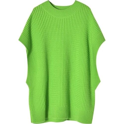 Womens vest sweater loose sleeveless waistcoat fashion outer wear knitted ladies round neck all-match solid color threaded vest