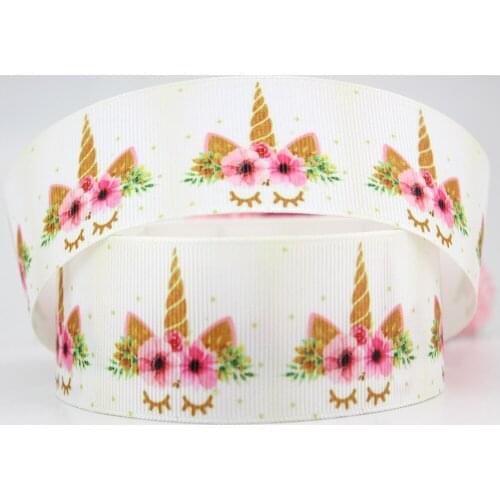 1-1/2" White cartoon unicorn 38mm printed grosgrain ribbon 10 25 50 yards DIY bow gift wrapping wedding decoration ribbons