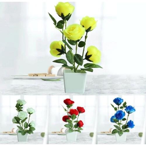 1 Set Artificial Potted Plant Ornamental Charming Plastic Easy to Maintain Simulation Rose Flower for Balcony