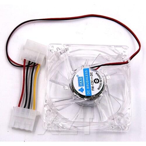 AT 1PCS pc computer fan 80mm with 4ea led 8025 8cm silent DC 12V LED luminous chassis molex 4D plug axial fan High quality