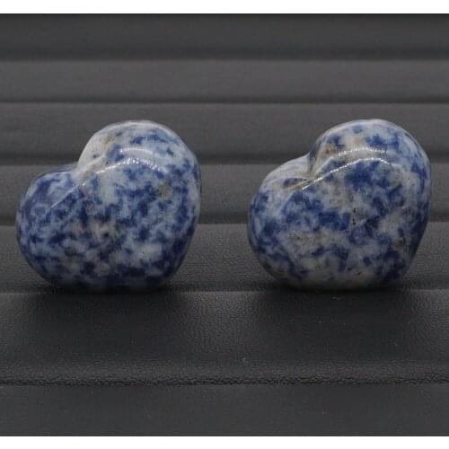 2Pcs Natural Blue Spot Jasper Crystal Carved 1.2" Heart Shaped Palm Stone Reiki Healing Love Gemstone Gift