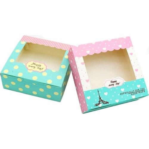 20 Pcs "Happy ever day" Small Cute Cake Egg Tart Cookie Baking boxes, Foldable Biscuit Gift Packaging Box with Clear Window