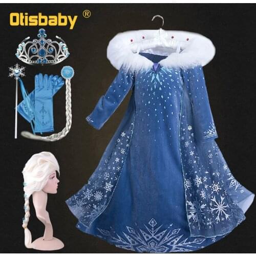 2020 Snow Queen 2 Winter Infant Elsa Dress Velvet Long Sleeve Clothes Halloween Princess Elsa Costume Fantasia Elza Dress Up