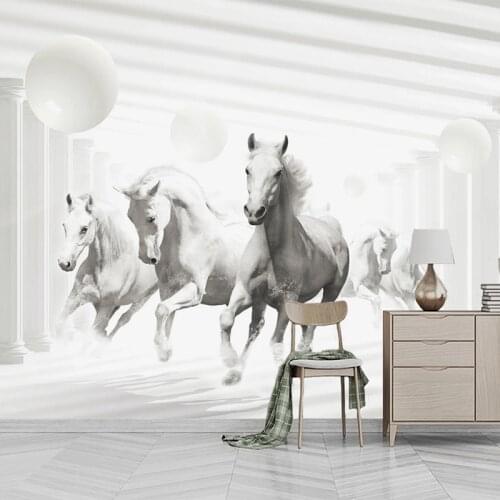 Custom Mural Wallpaper 3D Stereo Space Expansion White Horse Fresco Living Room TV Sofa Bedroom Home Decor Wall Painting Murals