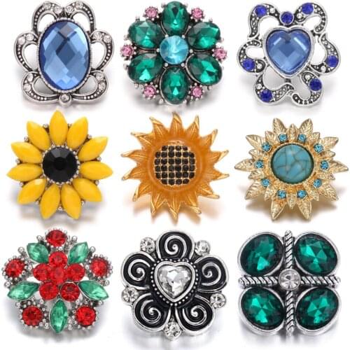 6pcs/lot New Snap Jewelry 18mm Snap Buttons Rhinestone Flower Snaps Fit DIY Leather 18mm Snap Bracelet Bangle Necklace