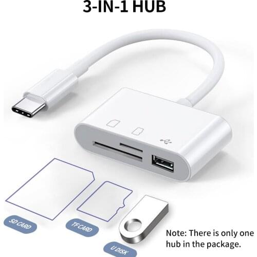 3-in-1 Type-C Hub Type-C to USB2.0 + SD +TF Adapter for Type-C Devices OTG Memory Card Reader for SD TF Micro SD Type-C Hub
