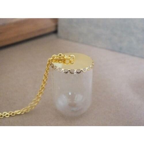 Free ship!! 38x25mm DIY arch glass globe bottle pendant,with gold cap ,with chain,art necklace pendant,glass vial pendant
