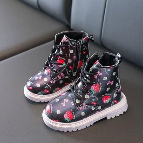 Black Boots for Toddler Girls Casual Fruit Strawberry Printed Shoes Little Girls Princess Pink Boots Warm Winter Halloween Age 4
