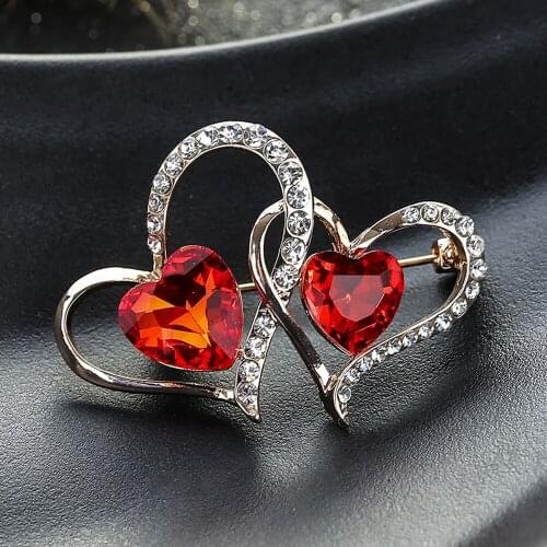 Double love crystal jewelry Valentine gift fashion brooch female clothing accessories pins and brooches rhinestone