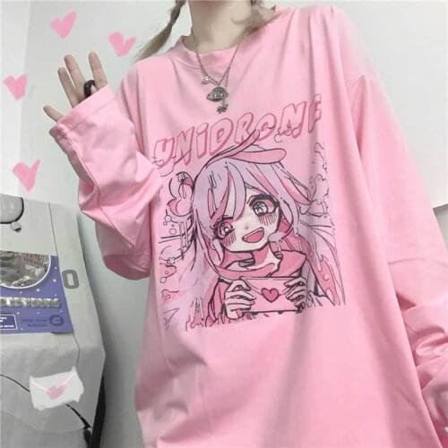 T-shirt Long sleeve female soft girl Japanese ins cute girl print autumn new loose t-shirt student top streetwear graphic tee