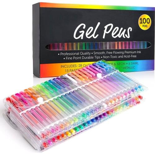 100 Colors Creative Flash Gel Pens Set,Glitter Gel Pen for Adult Coloring Books Watercolor Pen Oily Gel Pen Art Markers
