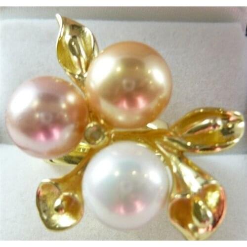 Hot sale new Style >>>>Sch ne Blume Rosa Gelb 18KGP, Wei Perle Ring size7/8/9 e Schnuffel