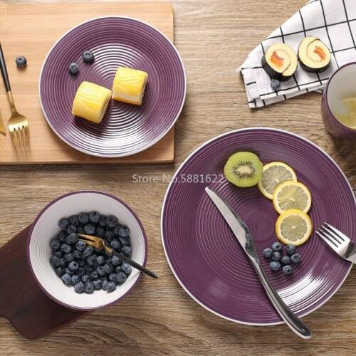 Western style thread embossed ceramic tableware set home western restaurant steak dish noodle soup bowl plate